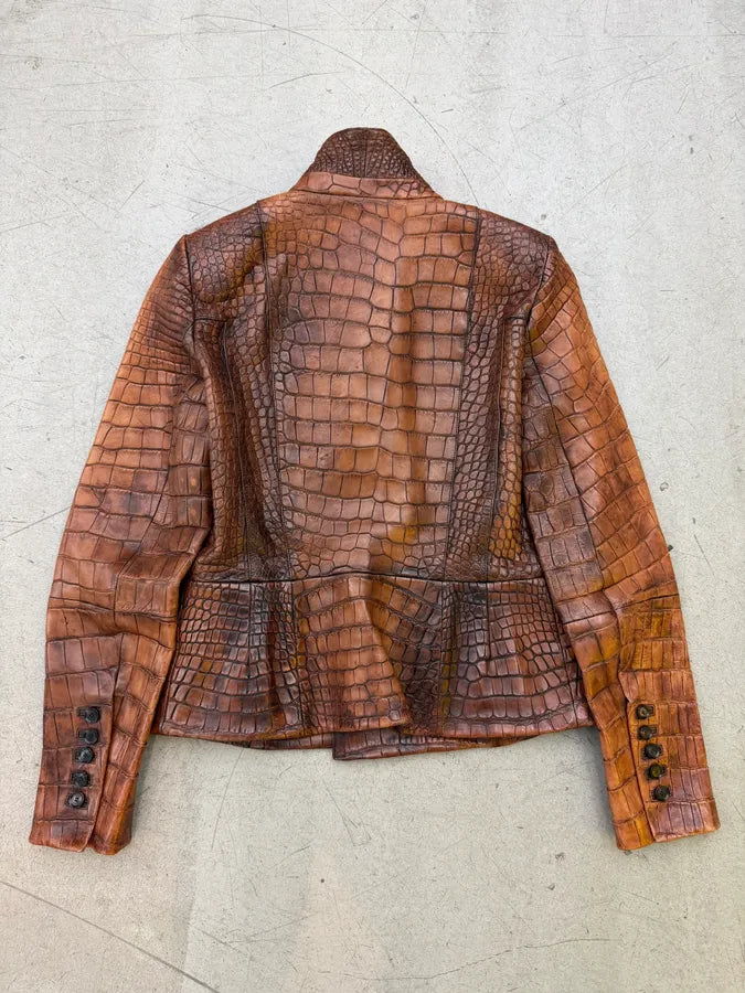 FW2011 Gucci Alligator Brown Premium Leather Jacket by Frida Giannini tCnQeze 3