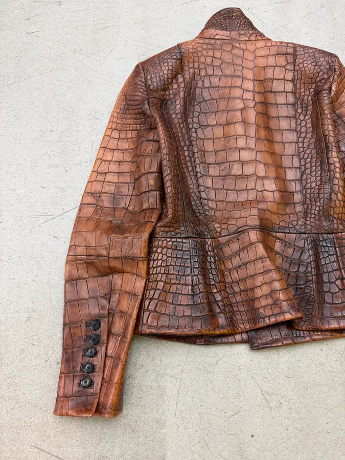 FW2011 Gucci Alligator Brown Premium Leather Jacket by Frida Giannini tCnQeze 4