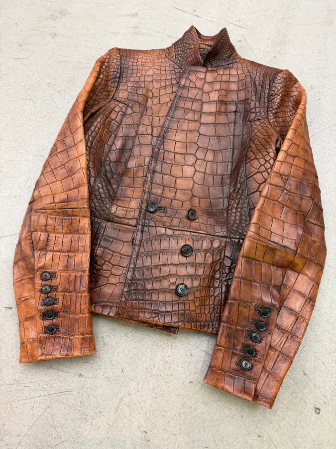 FW2011 Gucci Alligator Brown Premium Leather Jacket by Frida Giannini tCnQeze 6