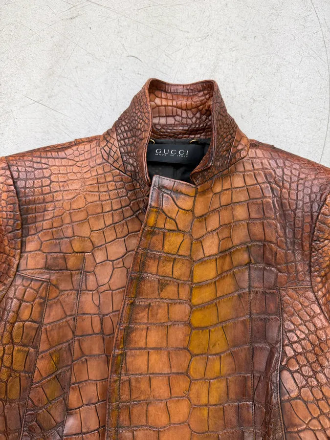 FW2011 Gucci Alligator Brown Premium Leather Jacket by Frida Giannini tCnQeze 7