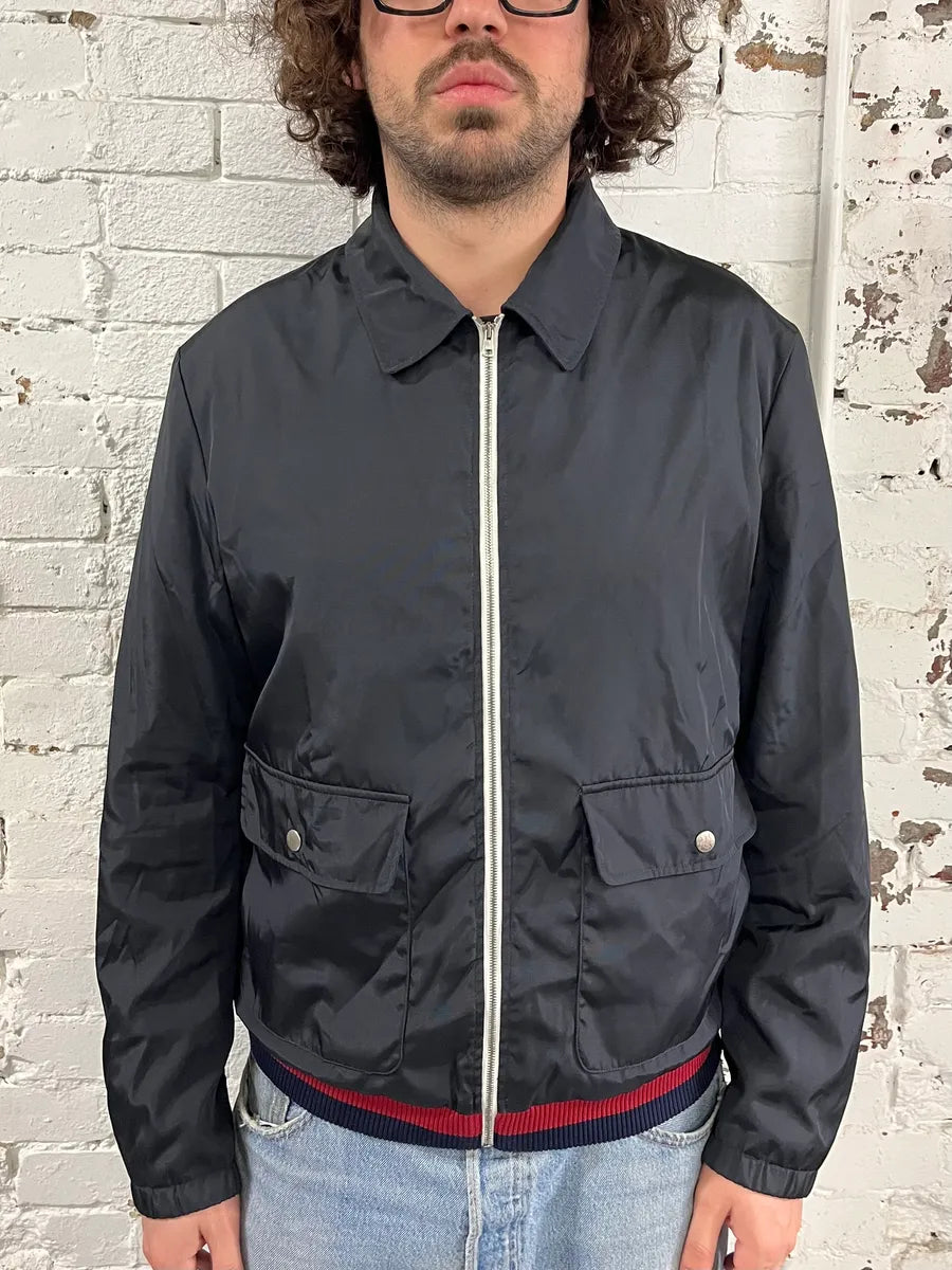 FW2011 Gucci Navy Nylon Web Stripe Bomber Jacket  GVyprNk 1