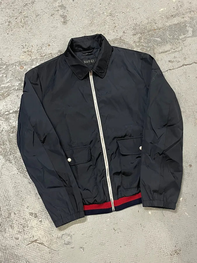 FW2011 Gucci Navy Nylon Web Stripe Bomber Jacket  GVyprNk 3