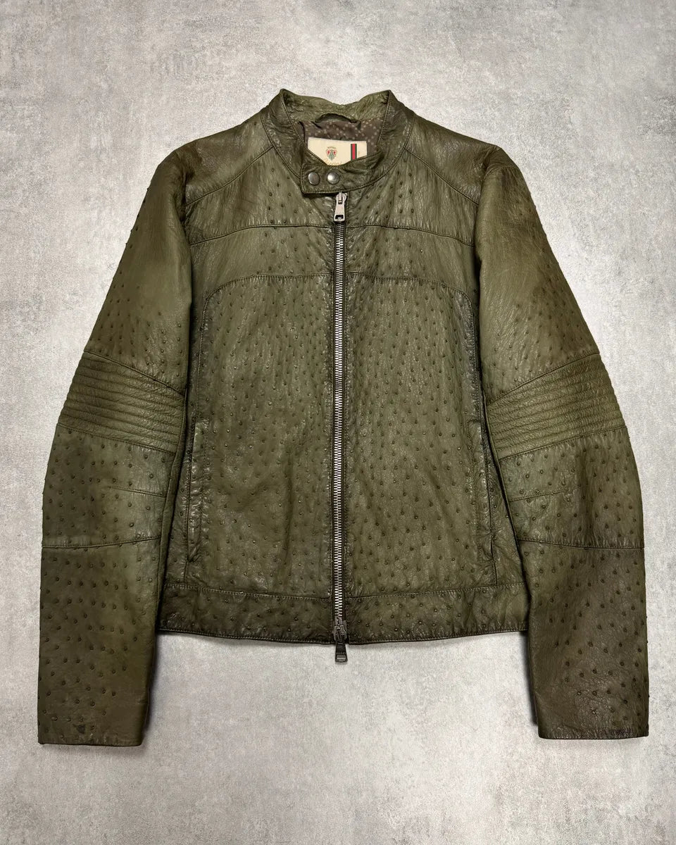 FW2011 Gucci Olive Ostrich Leather Biker Jacket rwqxOxy 0
