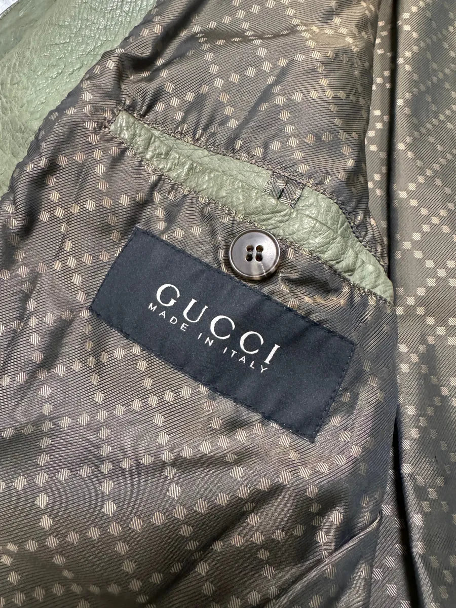 FW2011 Gucci Olive Ostrich Leather Biker Jacket rwqxOxy 10