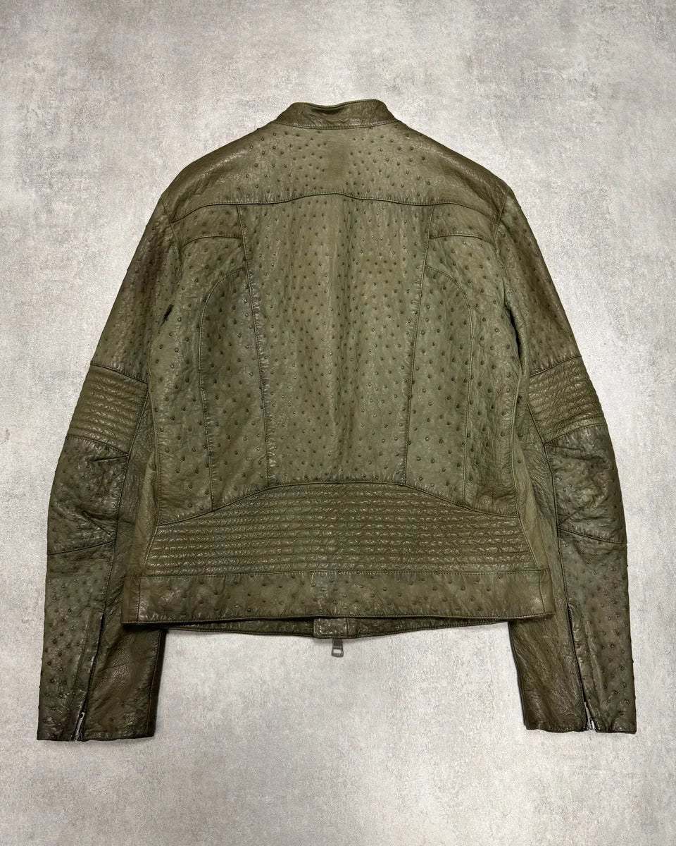 FW2011 Gucci Olive Ostrich Leather Biker Jacket rwqxOxy 2
