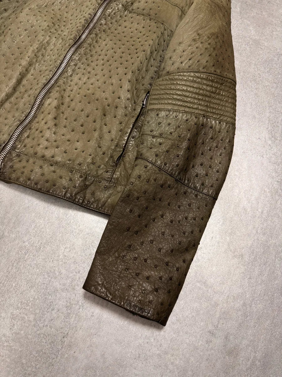 FW2011 Gucci Olive Ostrich Leather Biker Jacket rwqxOxy 6