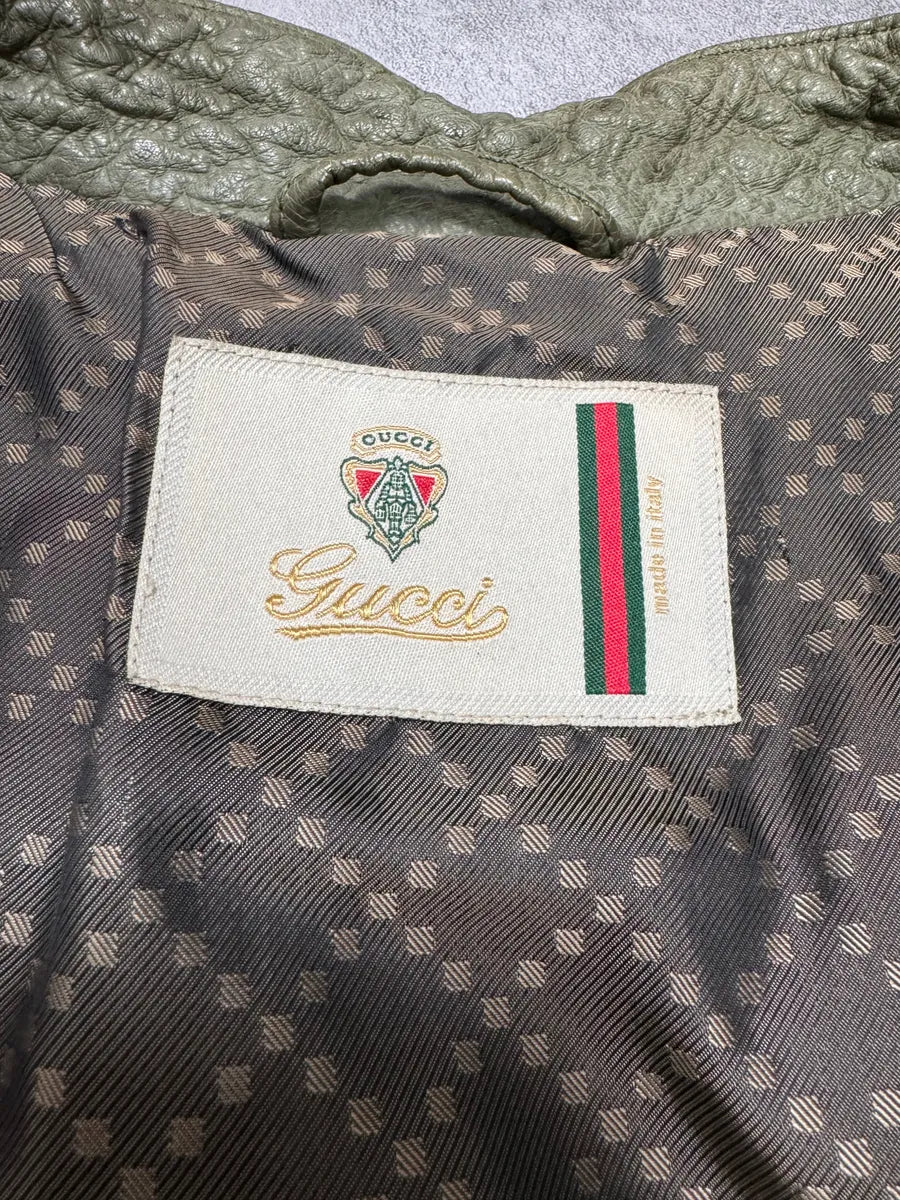 FW2011 Gucci Olive Ostrich Leather Biker Jacket rwqxOxy 9