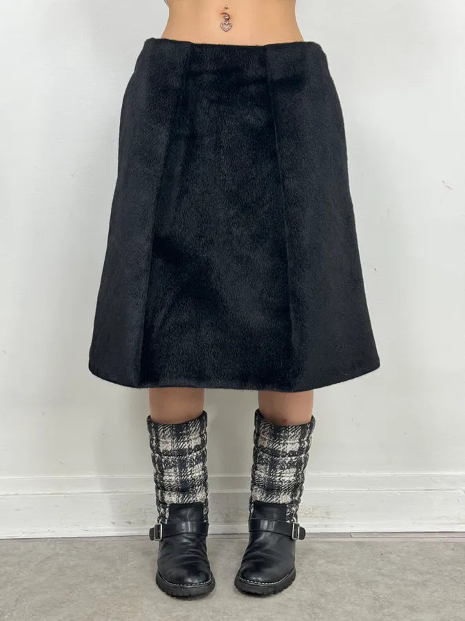 FW2011 Jil Sander Black A-Line Faux Pony Hair Skirt LPhgqDE 2