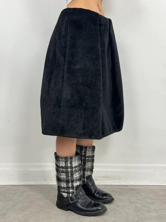 FW2011 Jil Sander Black A-Line Faux Pony Hair Skirt LPhgqDE 3