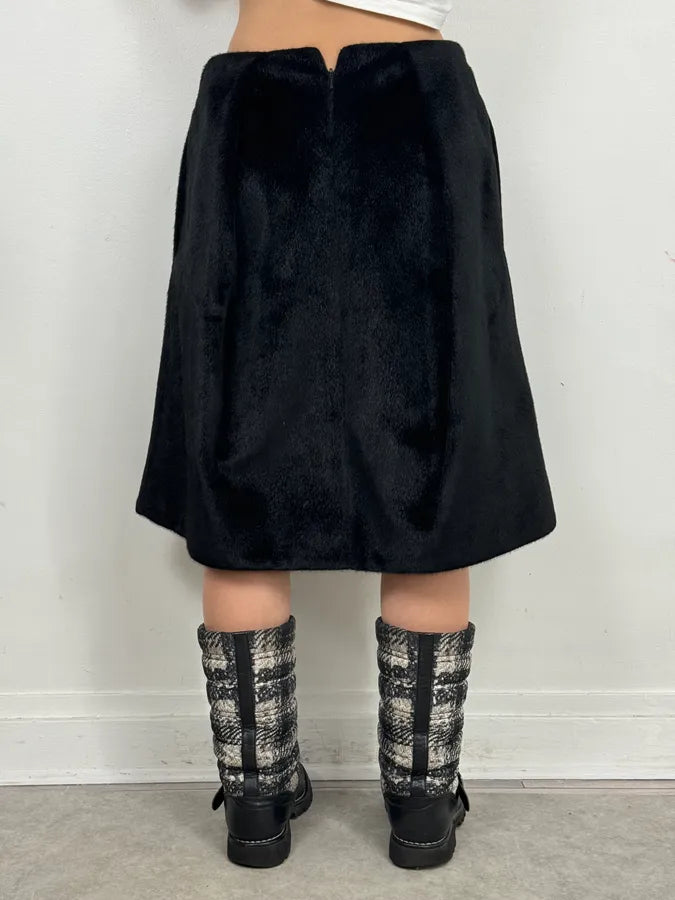 FW2011 Jil Sander Black A-Line Faux Pony Hair Skirt LPhgqDE 4