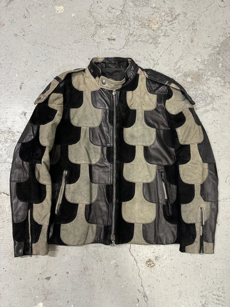 FW2011 John Richmond Contemporary Patchwork Hybrid Suede Leather Biker Jacket (M) wIYtToD 0