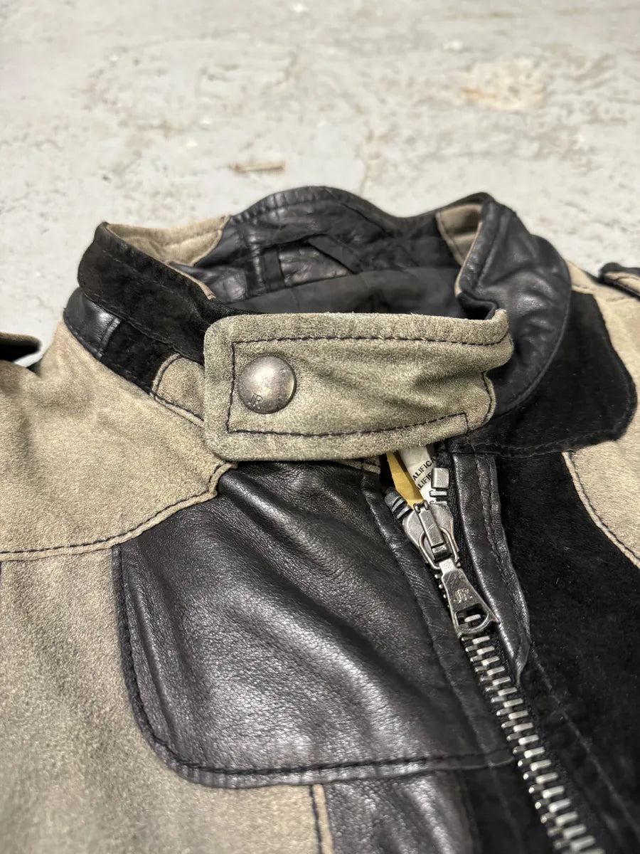 FW2011 John Richmond Contemporary Patchwork Hybrid Suede Leather Biker Jacket (M) wIYtToD 10