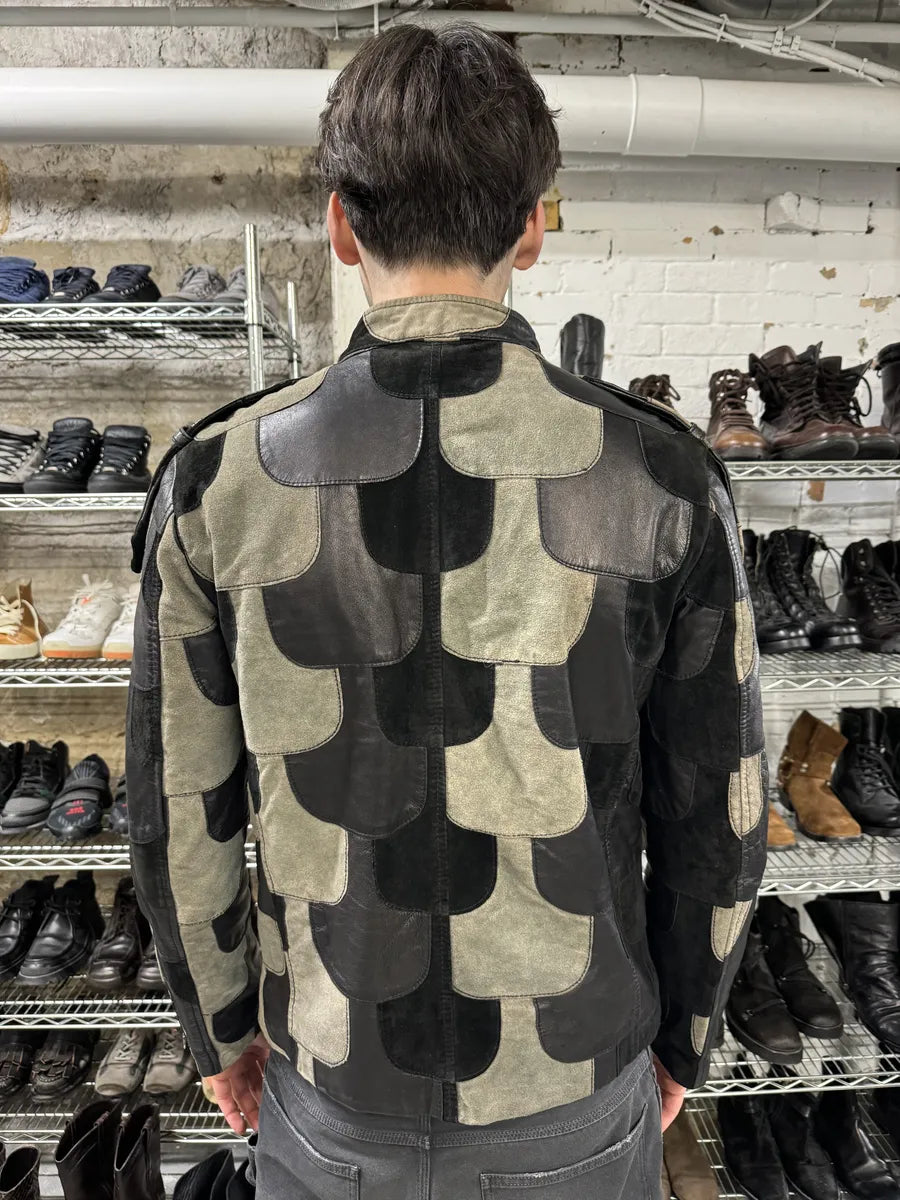 FW2011 John Richmond Contemporary Patchwork Hybrid Suede Leather Biker Jacket (M) wIYtToD 2