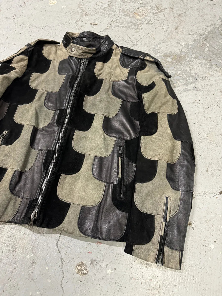 FW2011 John Richmond Contemporary Patchwork Hybrid Suede Leather Biker Jacket (M) wIYtToD 4
