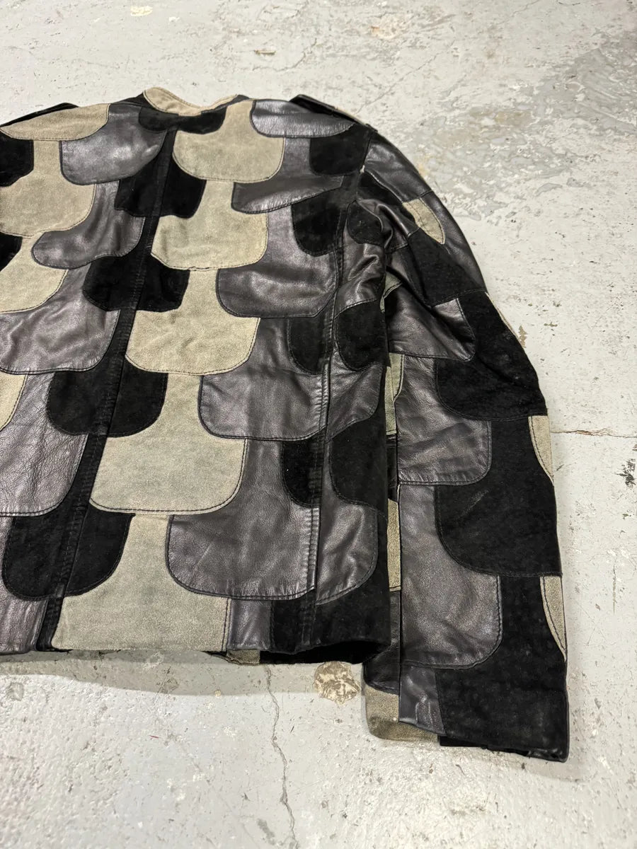 FW2011 John Richmond Contemporary Patchwork Hybrid Suede Leather Biker Jacket (M) wIYtToD 7