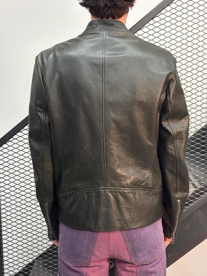 FW2011 Maison Margiela Green Dark Leather Multi-Zip Biker Jacket LrqEZcf 2