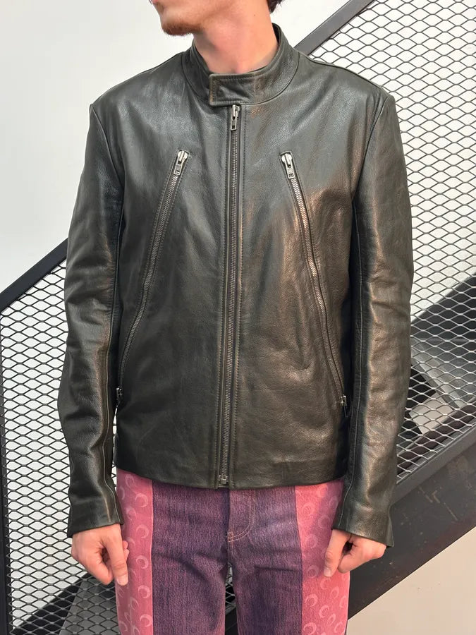 FW2011 Maison Margiela Green Dark Leather Multi-Zip Biker Jacket LrqEZcf 1