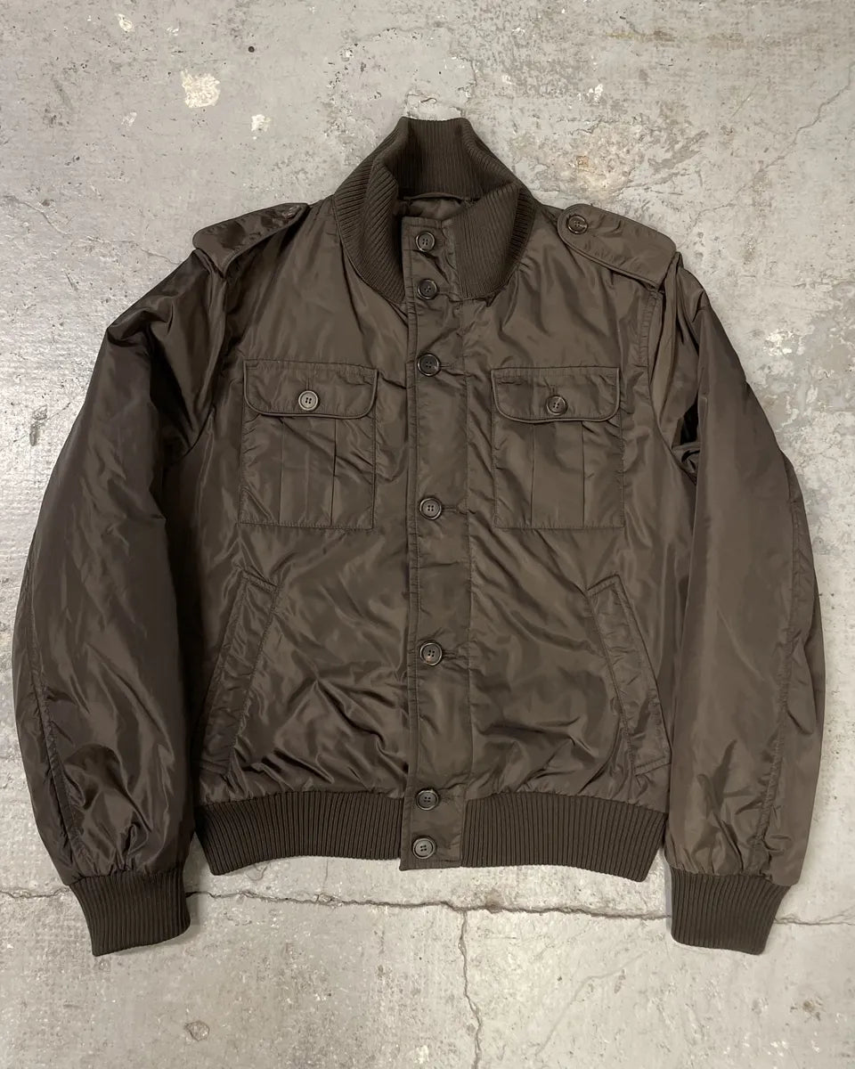 FW2011 Prada Brown Buttoned Tactical Nylon Bomber Jacket (M) OwPdyWg 0