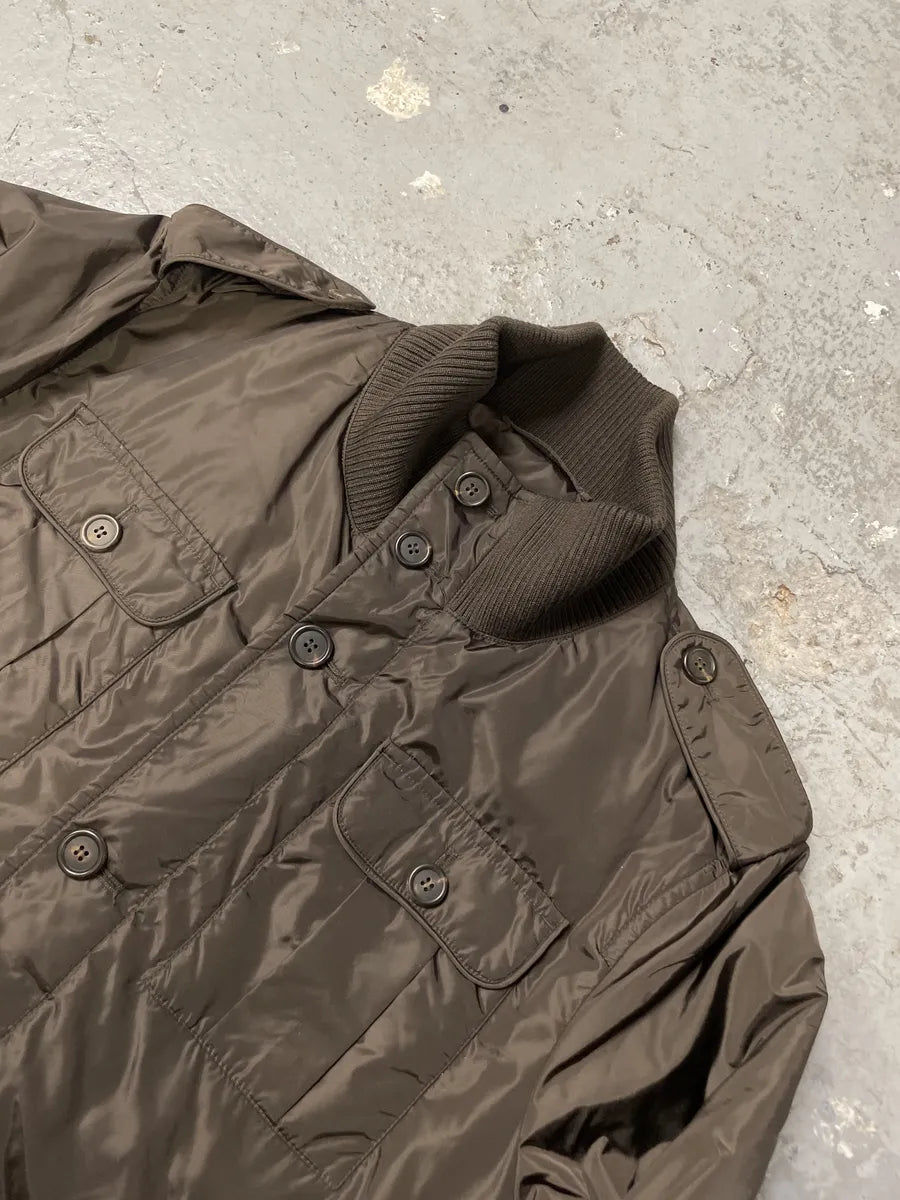 FW2011 Prada Brown Buttoned Tactical Nylon Bomber Jacket (M) OwPdyWg 10