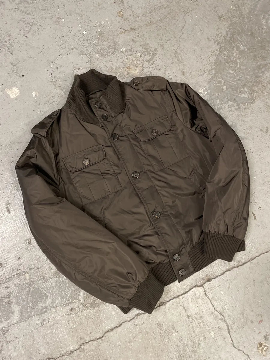 FW2011 Prada Brown Buttoned Tactical Nylon Bomber Jacket (M) OwPdyWg 4