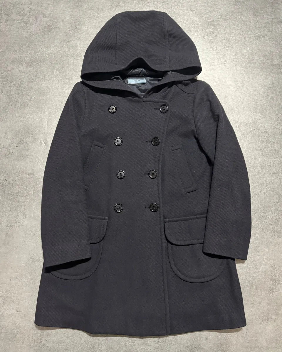FW2011 Prada Navy Asymmetrical Wool Duffle Coat (XS) 0