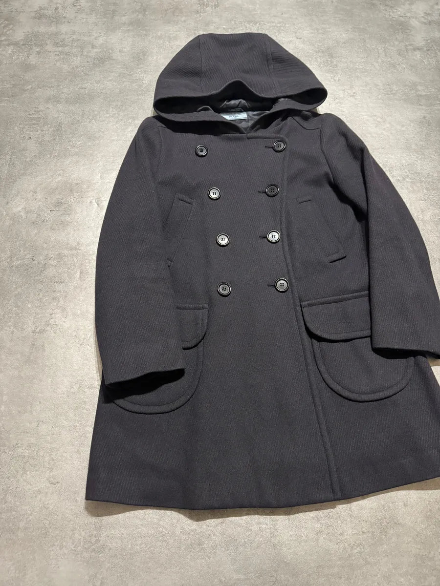 FW2011 Prada Navy Asymmetrical Wool Duffle Coat (XS) 9