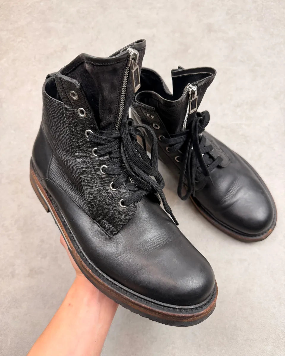 FW2012 Dior Homme Black Leather Front Zip Combat Boots KjRtaiL 0