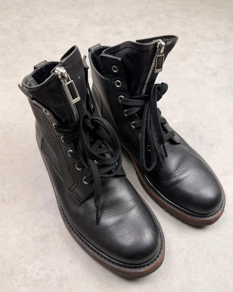 FW2012 Dior Homme Black Leather Front Zip Combat Boots KjRtaiL 1