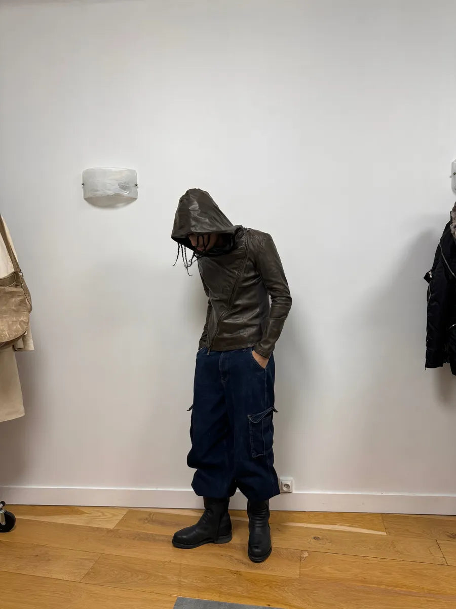FW2012 Emporio Armani Brown Hooded Leather Jacket gSPvzHj 1