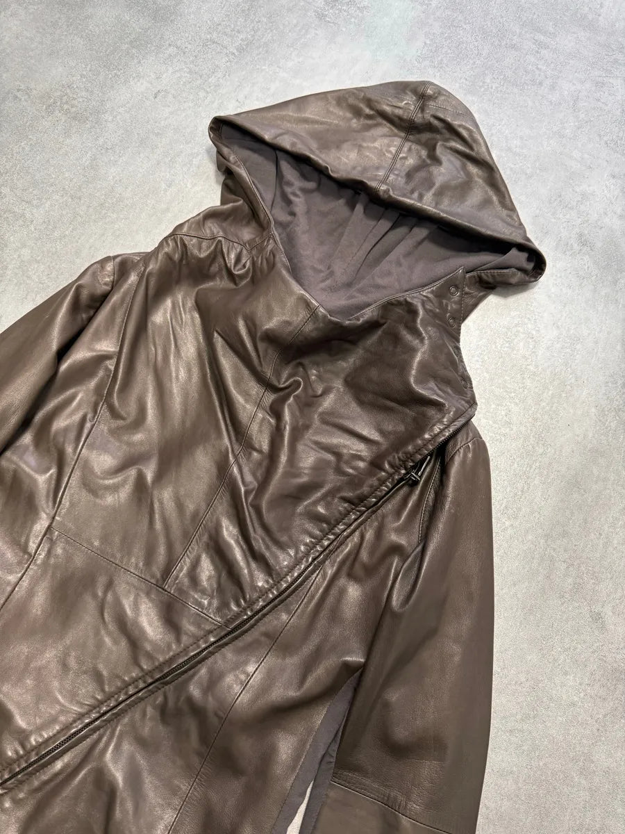 FW2012 Emporio Armani Brown Hooded Leather Jacket gSPvzHj 3