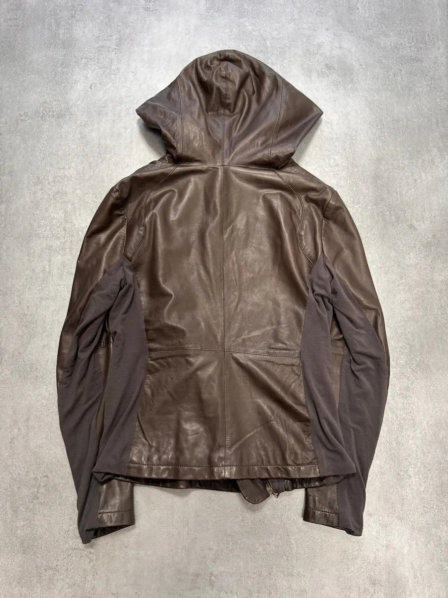 FW2012 Emporio Armani Brown Hooded Leather Jacket gSPvzHj 4