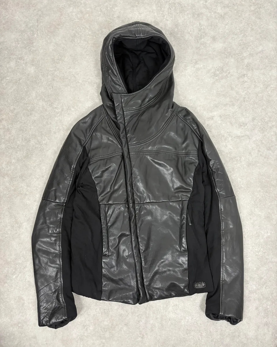 FW2012 Emporio Armani Ninja Asymmetrical Leather Hooded Coat JXWzewV 0