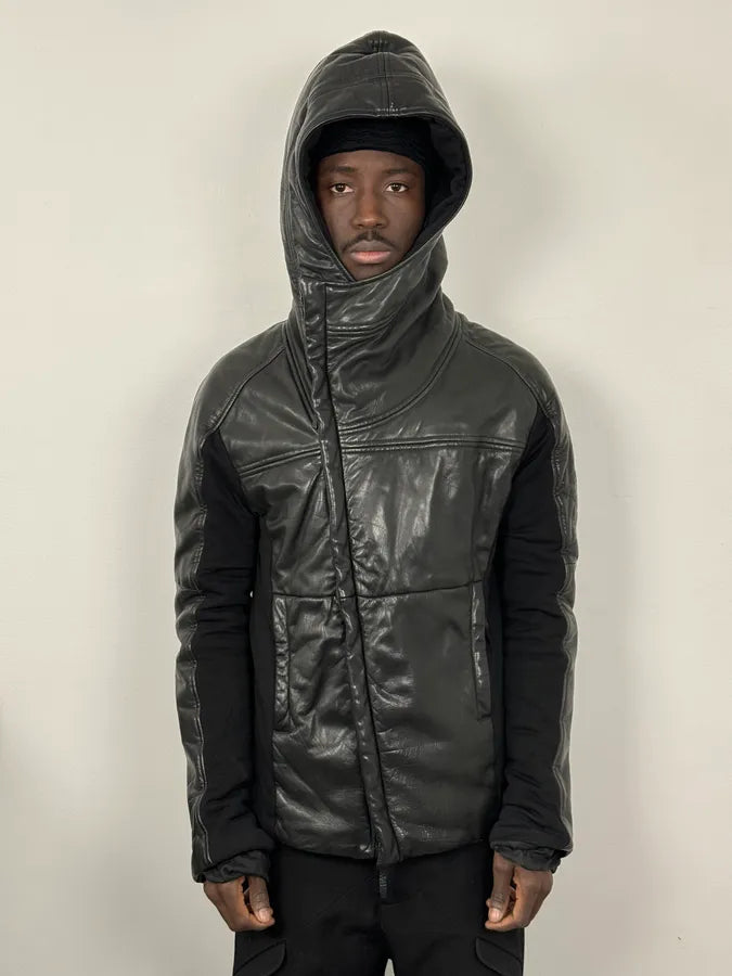 FW2012 Emporio Armani Ninja Asymmetrical Leather Hooded Coat JXWzewV 1