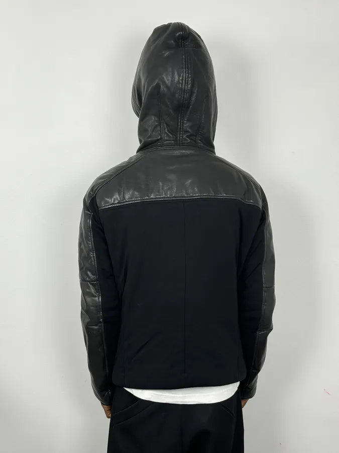 FW2012 Emporio Armani Ninja Asymmetrical Leather Hooded Coat JXWzewV 2
