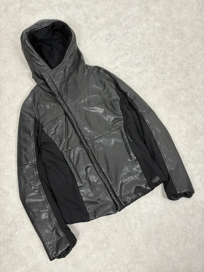 FW2012 Emporio Armani Ninja Asymmetrical Leather Hooded Coat JXWzewV 3