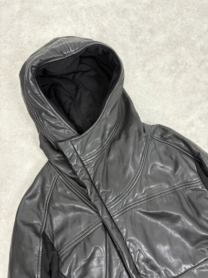FW2012 Emporio Armani Ninja Asymmetrical Leather Hooded Coat JXWzewV 4