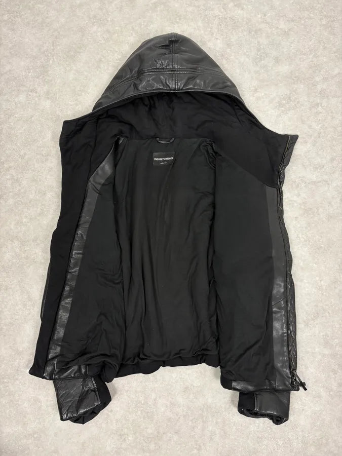 FW2012 Emporio Armani Ninja Asymmetrical Leather Hooded Coat JXWzewV 7