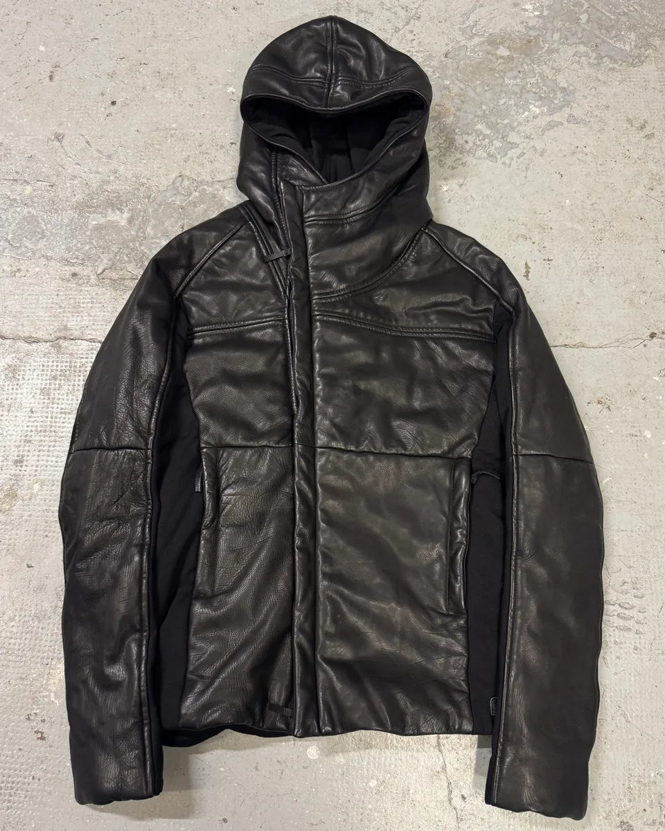 FW2012 Emporio Armani Ninja Asymmetrical Leather Hooded Coat kvDWWNd 0
