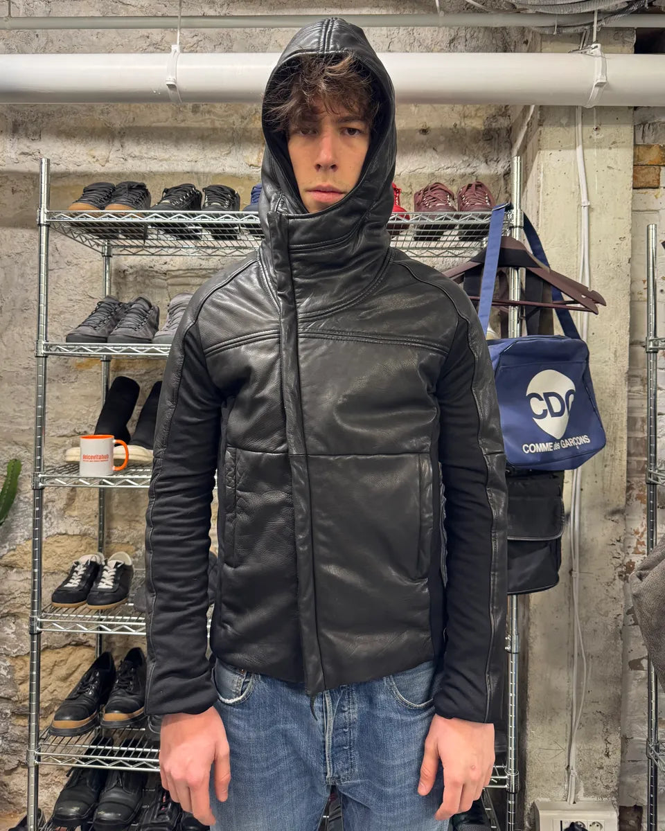 FW2012 Emporio Armani Ninja Asymmetrical Leather Hooded Coat kvDWWNd 1