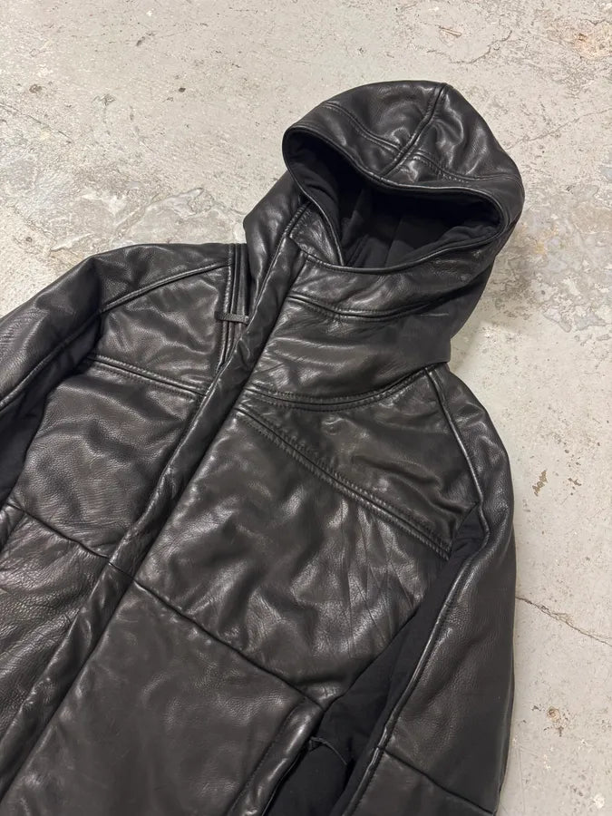 FW2012 Emporio Armani Ninja Asymmetrical Leather Hooded Coat kvDWWNd 4