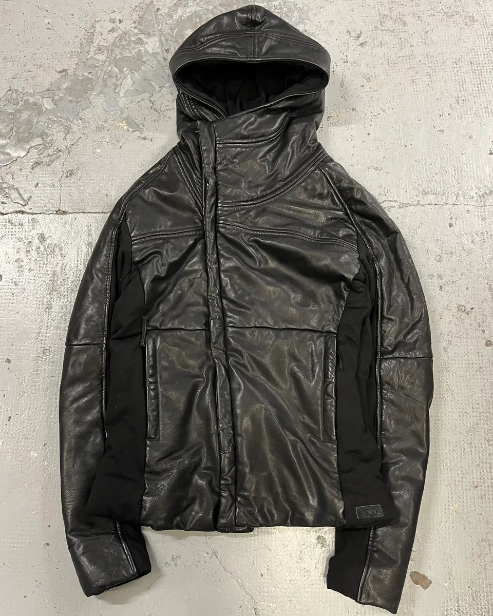FW2012 Emporio Armani Ninja Asymmetrical Leather Hooded Jacket ZGvznEL 0