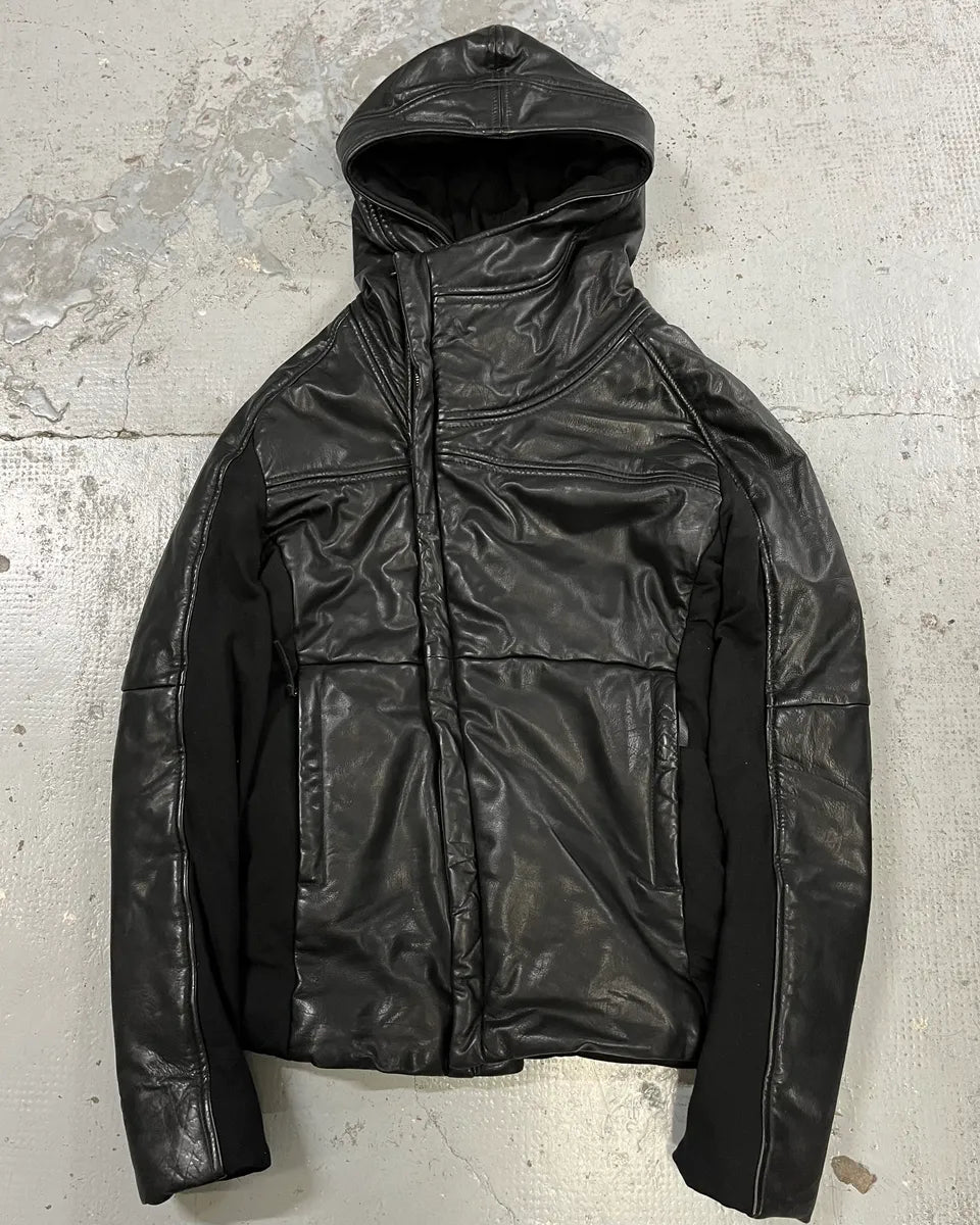 FW2012 Emporio Armani Ninja Asymmetrical Leather Hooded Jacket ZGvznEL 3