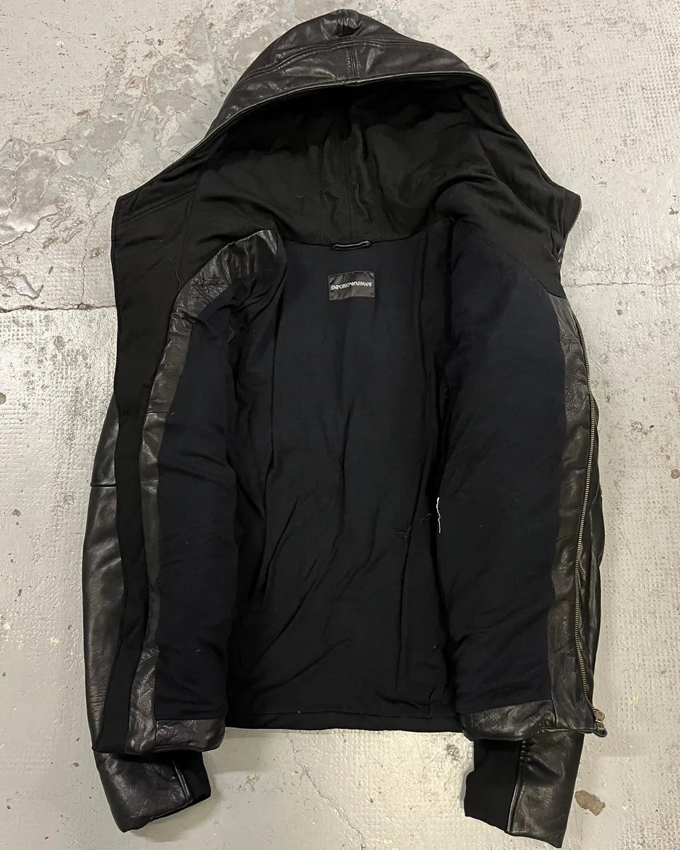 FW2012 Emporio Armani Ninja Asymmetrical Leather Hooded Jacket ZGvznEL 7