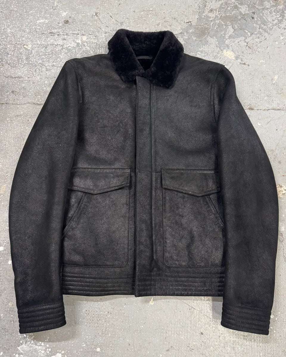 FW2012 Emporio Armani Shearling Black Leather Jacket mfwzFCB 0