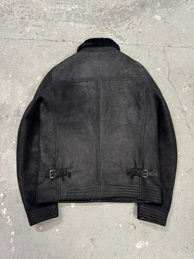 FW2012 Emporio Armani Shearling Black Leather Jacket mfwzFCB 1