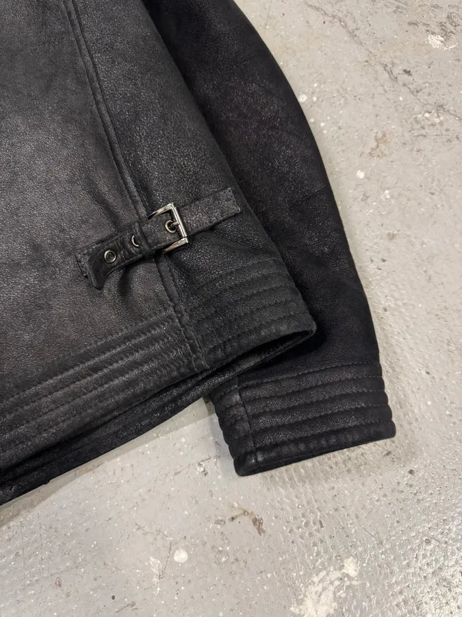 FW2012 Emporio Armani Shearling Black Leather Jacket mfwzFCB 10