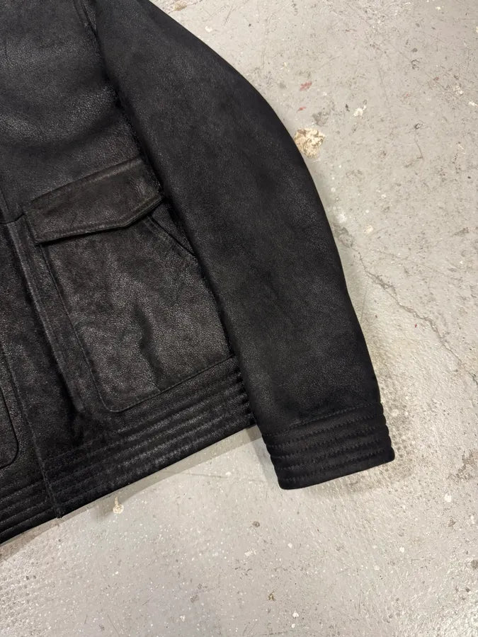 FW2012 Emporio Armani Shearling Black Leather Jacket mfwzFCB 3