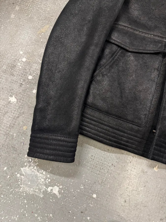 FW2012 Emporio Armani Shearling Black Leather Jacket mfwzFCB 4