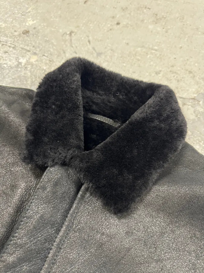 FW2012 Emporio Armani Shearling Black Leather Jacket mfwzFCB 6