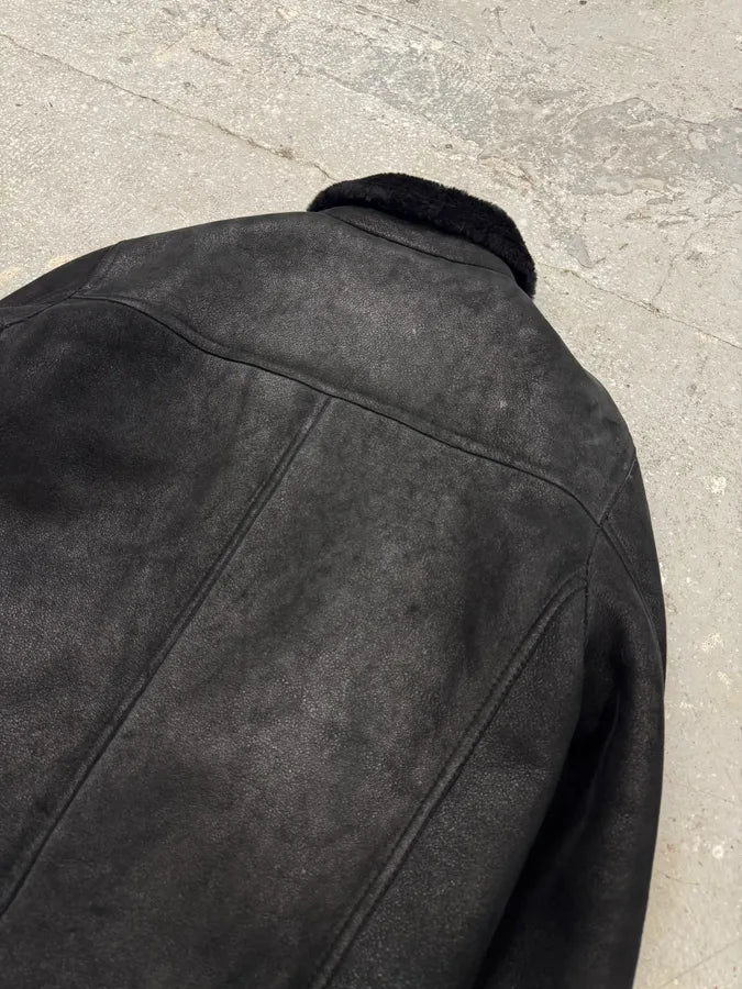 FW2012 Emporio Armani Shearling Black Leather Jacket mfwzFCB 7